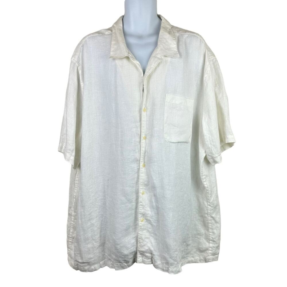 Breakwater Linen Button Up Shirt Off White Size XXL Short Sleeve
